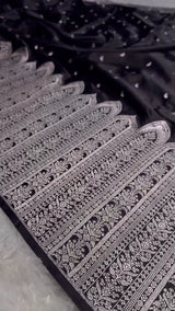 Black Banarasi Silk Saree with Heavy Silver Zari Weaving