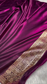 Deep Purple Banarasi Silk Saree with Golden Zari Floral Motifs & Rich Pallu