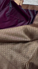 Deep Wine Banarasi Silk Saree with Golden Zari Architectural Cityscape Border