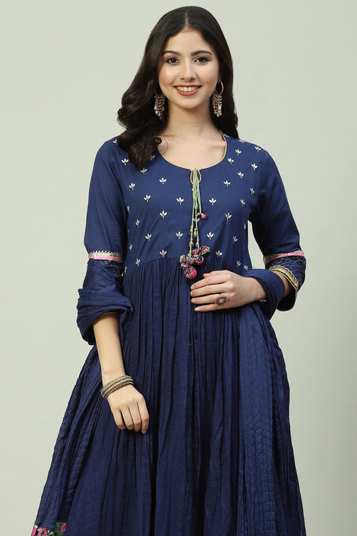 Cotton Anarkali Kurta Palazzo Suit Set with Dupatta