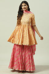 Woven Cotton Anarkali Kurta Garara Set with Dupatta