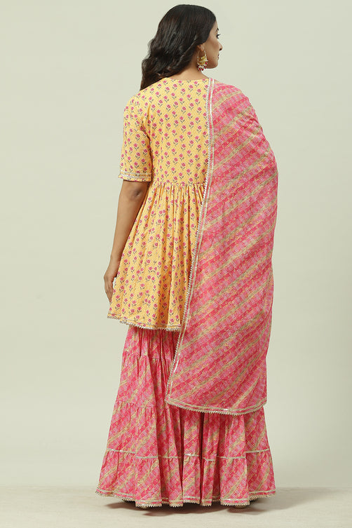 Woven Cotton Anarkali Kurta Garara Set with Dupatta