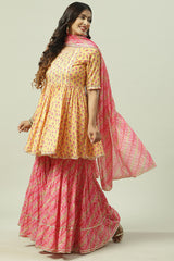 Woven Cotton Anarkali Kurta Garara Set with Dupatta