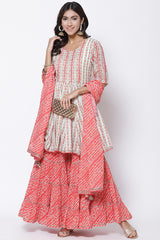 Woven Cotton A-Line Kurta Garara Set with Dupatta