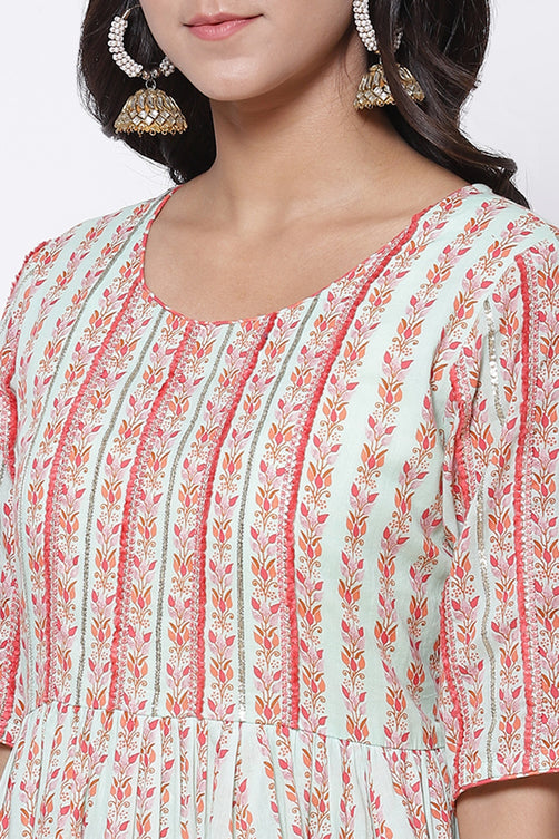 Woven Cotton A-Line Kurta Garara Set with Dupatta