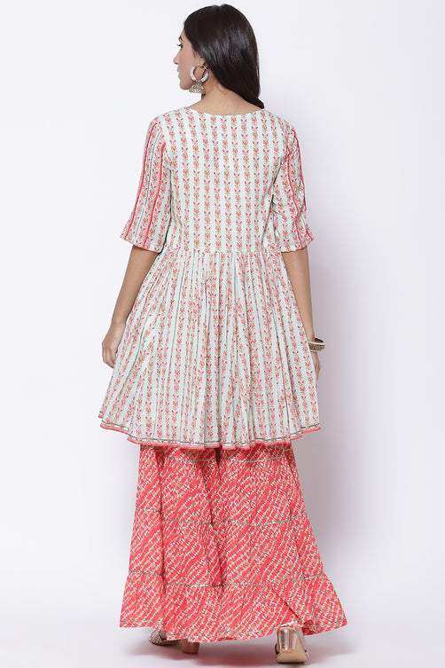 Woven Cotton A-Line Kurta Garara Set with Dupatta