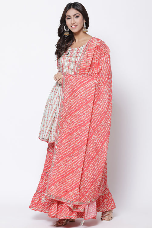 Woven Cotton A-Line Kurta Garara Set with Dupatta