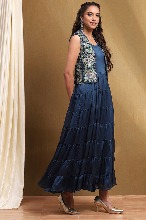 Embroidered Georgette Sleeveless Anarkali Dress