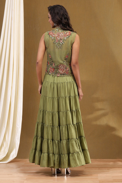 Embroidered Georgette Sleeveless Anarkali Dress