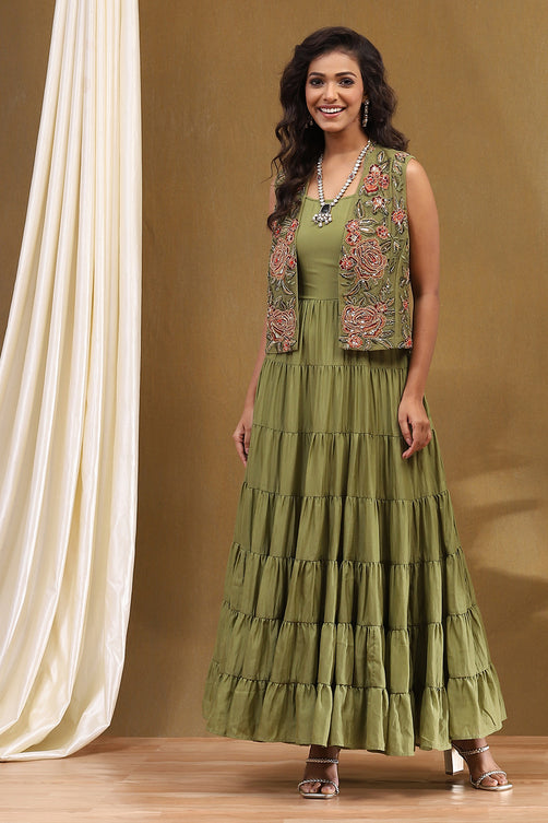 Embroidered Georgette Sleeveless Anarkali Dress