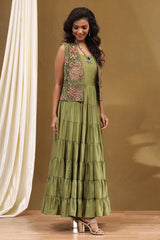 Embroidered Georgette Sleeveless Anarkali Dress