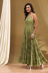 Embroidered Georgette Sleeveless Anarkali Dress