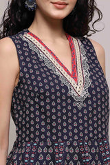 Printed Cotton Sleeveless Suit Set with Dupatta