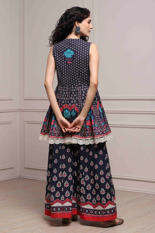 Printed Cotton Sleeveless Suit Set with Dupatta