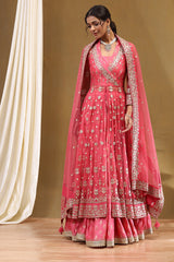 Embroidered Net Anarkali Kurta Lehenga Set with Butterfly Net Dupatta