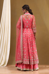 Embroidered Net Anarkali Kurta Lehenga Set with Butterfly Net Dupatta