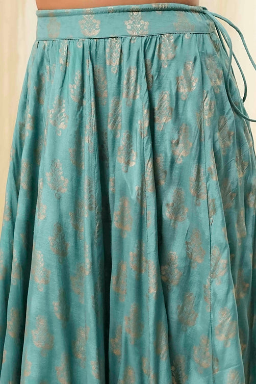 Embroidered Net Anarkali Kurta Lehenga Set with Butterfly Net Dupatta