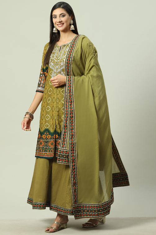 Woven Cotton Straight Kurta Sharara Set with Dupatta