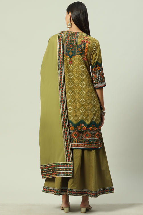 Woven Cotton Straight Kurta Sharara Set with Dupatta