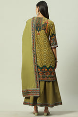 Woven Cotton Straight Kurta Sharara Set with Dupatta