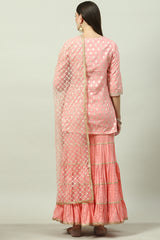 Woven Art Silk Straight Kurta Garara Set with Dupatta