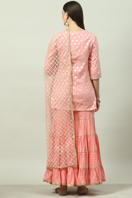Woven Art Silk Straight Kurta Garara Set with Dupatta