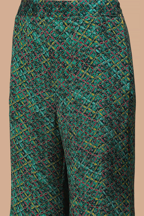 Printed Viscose Chinon Sleeveless Suit Set with Mesh Dupatta