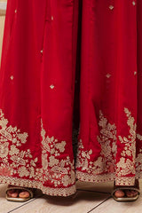 Embroidered Polyester Straight Kurta Set with V-Neck and Dupatta