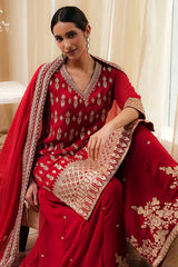 Embroidered Polyester Straight Kurta Set with V-Neck and Dupatta