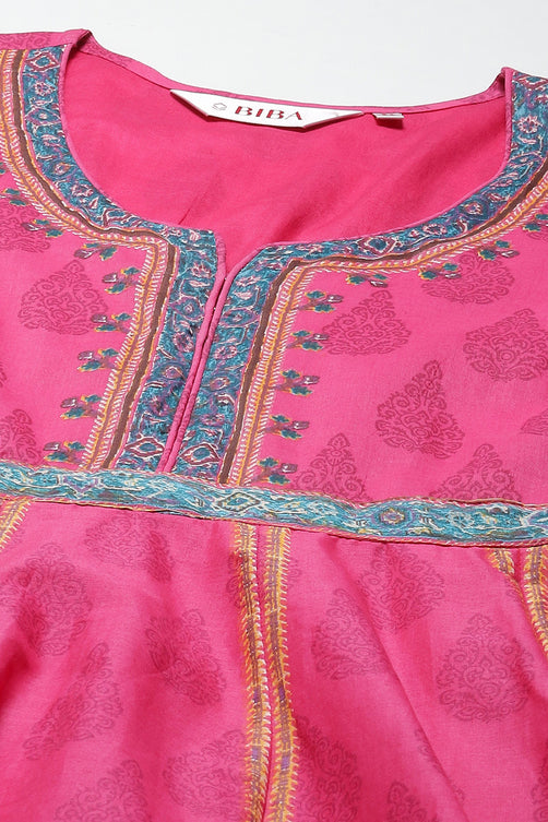 Fuschia Cotton Anarkali Kurta Churidar Suit Set