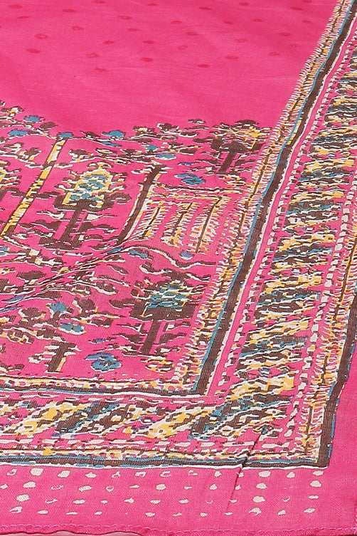 Fuschia Cotton Anarkali Kurta Churidar Suit Set