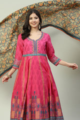 Fuschia Cotton Anarkali Kurta Churidar Suit Set