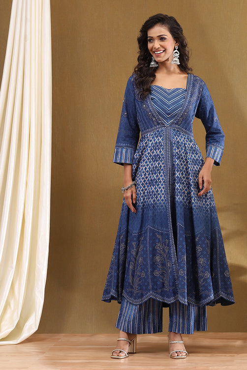 Printed Modal Anarkali Kurta with Straight Palazzo Set