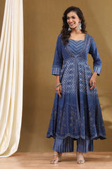 Printed Modal Anarkali Kurta with Straight Palazzo Set