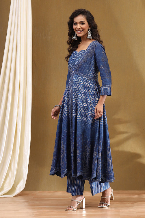 Printed Modal Anarkali Kurta with Straight Palazzo Set
