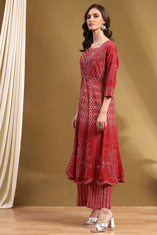 Printed Modal Anarkali Kurta with Straight Palazzo Set