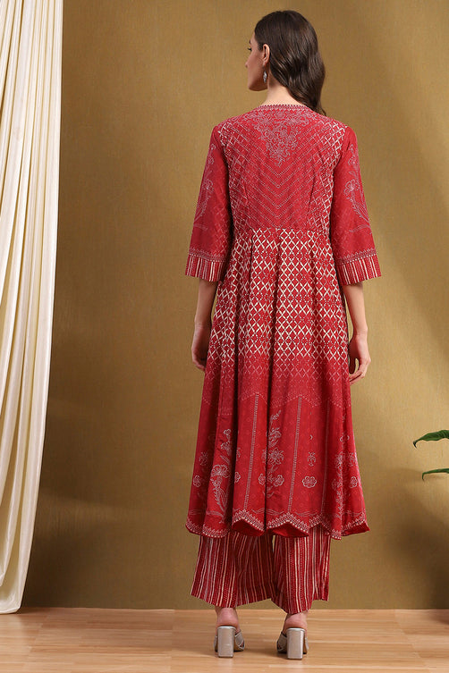 Printed Modal Anarkali Kurta with Straight Palazzo Set
