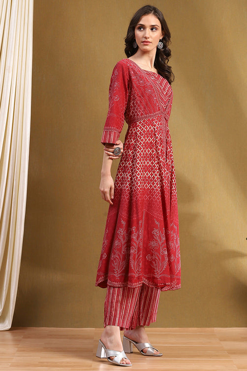 Printed Modal Anarkali Kurta with Straight Palazzo Set