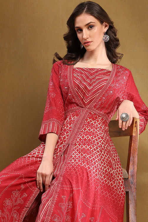 Printed Modal Anarkali Kurta with Straight Palazzo Set