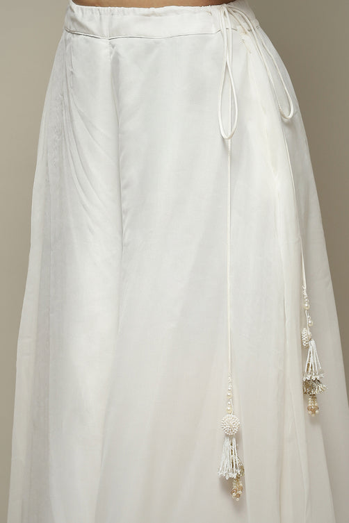 Off White Polyester Short Kurta Sharara Suit Set