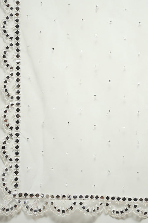 Off White Polyester Short Kurta Sharara Suit Set