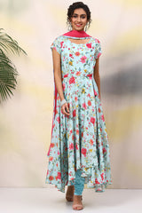 Polyester Anarkali Kurta Churidar Suit Set with Dupatta