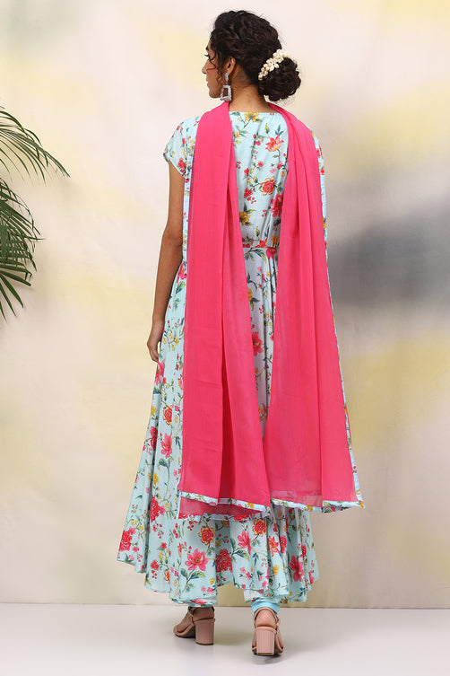 Polyester Anarkali Kurta Churidar Suit Set with Dupatta