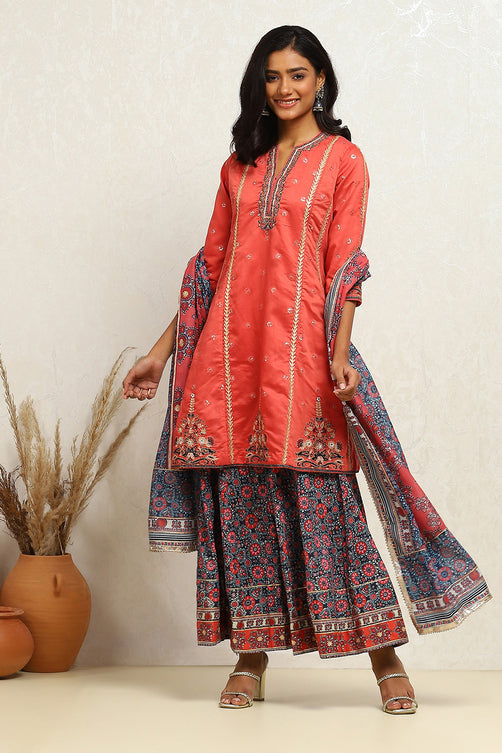 Embroidered Woven Kalidar Kurta Sharara Set with Dupatta