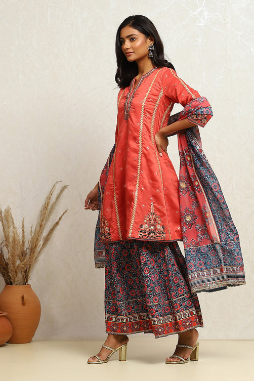 Embroidered Woven Kalidar Kurta Sharara Set with Dupatta