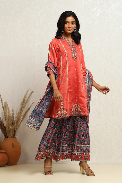 Embroidered Woven Kalidar Kurta Sharara Set with Dupatta