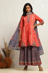 Embroidered Woven Kalidar Kurta Sharara Set with Dupatta