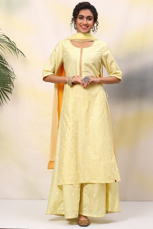 Woven Polyester Straight Kurta Sharara Set with Dupatta