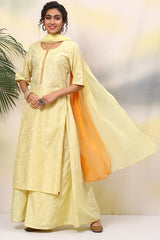 Woven Polyester Straight Kurta Sharara Set with Dupatta
