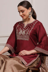 Yarn-Dyed Polyester Blend Kurta with Band Collar